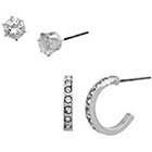 Target Set of 2 One Post Cubic Zirconia Stud and One Pave Post Hoop Earring -Silver/Clear