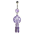Supreme Jewelry Curved Barbell Belly Ring with Stones in Purple and Silver