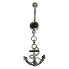 Supreme Jewelry Curved Barbell Belly Ring with Stones in Silver and Black
