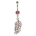 Supreme Jewelry Curved Barbell Belly Ring with Stones in Silver and Pink