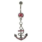 Supreme Jewelry Curved Barbell Belly Ring with Stones in Silver and Pink