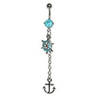 Supreme Jewelry Curved Barbell Belly Ring with Stones in Silver and Aqua