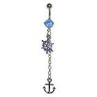 Supreme Jewelry Curved Barbell Belly Ring with Stones in Silver and Blue