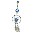 Supreme Jewelry Curved Barbell Belly Ring with Stones in Silver and Blue