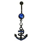 Supreme Jewelry Curved Barbell Belly Ring with Stones in Black and Blue