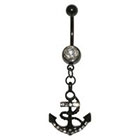 Supreme Jewelry Curved Barbell Belly Ring with Stones in Black and Clear