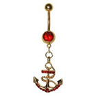 Supreme Jewelry Curved Barbell Belly Ring with Stones in Gold and Red