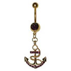 Supreme Jewelry Curved Barbell Belly Ring with Stones in Gold and Purple