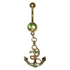 Supreme Jewelry Curved Barbell Belly Ring with Stones in Gold and Green