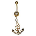 Supreme Jewelry Curved Barbell Belly Ring with Stones in Gold and Clear