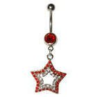 Supreme Jewelry Curved Barbell Belly Ring with Stones in Silver and Red
