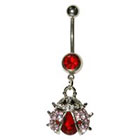 Supreme Jewelry Curved Barbell Belly Ring with Stones in Silver and Red