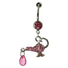 Supreme Jewelry Curved Barbell Belly Ring with Stones in Silver and Pink