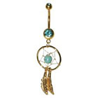 Supreme Jewelry Curved Barbell Belly Ring with Stones in Gold and Aqua