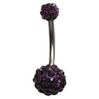 Supreme Jewelry Curved Barbell Belly Ring with Stones in Silver and Purple
