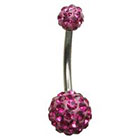 Supreme Jewelry Curved Barbell Belly Ring with Stones in Silver and Pink