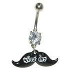 Supreme Jewelry Curved Barbell Belly Ring with Stone Kiss my Mustache in Silver and Clear