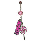 Supreme Jewelry Curved Barbell Belly Ring with Stones in Silver and Pink