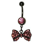 Supreme Jewelry Curved Barbell Belly Ring with Stones in Black and Pink