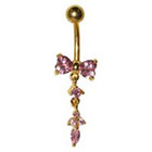 Supreme Jewelry Curved Barbell Belly Ring with Stones in Gold and Pink