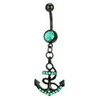Supreme Jewelry Curved Barbell Belly Ring with Stones in Black and Aqua