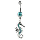 Supreme Jewelry Curved Barbell Belly Ring with Stones in Silver and Aqua