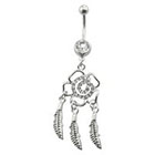 Supreme Jewelry Curved Barbell Belly Ring with Stones in Silver and Clear