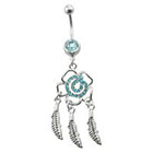 Supreme Jewelry Curved Barbell Belly Ring with Stones in Silver and Aqua