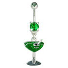 Supreme Jewelry Curved Barbell Belly Ring with Stones in Silver and Green