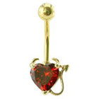 Supreme Jewelry Curved Barbell Belly Ring with Stones in Gold and Red
