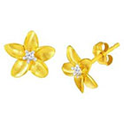 Diamond .05 CT. T.W. Flower Earrings in 14K Yellow Gold Over Sterling Silver