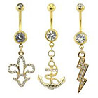 Supreme Jewelry Curved Barbell Belly Ring with Stones in Gold