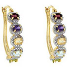 Diamond 0.02 CT.T.W Accent Oval Cut Multi-gemstone Hoop Prong Set Earrings 18K Gold Plated