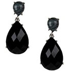 Target Drop Earrings with Stones-- Silver/Black