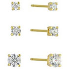Target Cubic Zirconia Set of 3 Stud Earrings with 14k Gold Plating in Sterling Silver - Gold