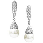 Journee Collection 1 7/8 CT. T.W. Round Cut CZ Pave Set Simulated Pearl Dangle Earrings in Brass - Silver
