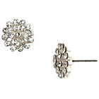 Target Button Earrings with Round Stones - Silver