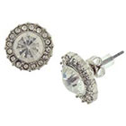 Target Stud Earrings with Glass Stone - Silver