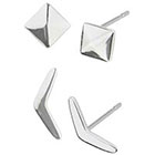 Target Set of 2 Pyramid and V Stud Earrings with Gift Box in Sterling Silver - Silver