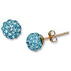 Target Lite Blue Crystal Ball Stud Earrings in 10K Yellow Gold (6mm)