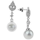 Tevolio Cubic Zirconia and Glass Pearl Drop Earrings - White/Clear