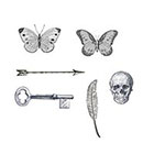 Pepper Ink tiny tattoos pack - vintage designs- arrow, key, feather, skull, butterflies - for wrists