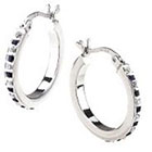 Diamond Platinum Over Sterling Silver & Sapphire Accent Bold Round Hoop Earrings - White