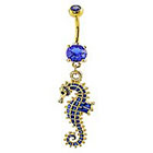 Supreme Jewelry Curved Barbell Belly Ring with Stones in Gold and Blue