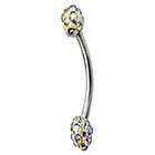Supreme Jewelry Swarovski Curved Barbell Eyebrow Ring with Stones in Silver and Rainbow