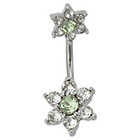 Supreme Jewelry Swarovski Curved Barbell Belly Ring with Stones in Silver and Green