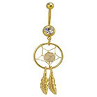 Supreme Jewelry Swarovski Curved Barbell Belly Ring with Stones in Gold and Clear