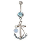 Supreme Jewelry Swarovski Curved Barbell Belly Ring with Stones in Silver and Aqua