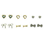 Target Bow and Heart Stud Earrings Set of 6 - Gold + Silver