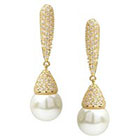 Journee Collection 1 7/8 CT. T.W. Round Cut CZ Pave Set Simulated Pearl Dangle Earrings in Brass - Gold